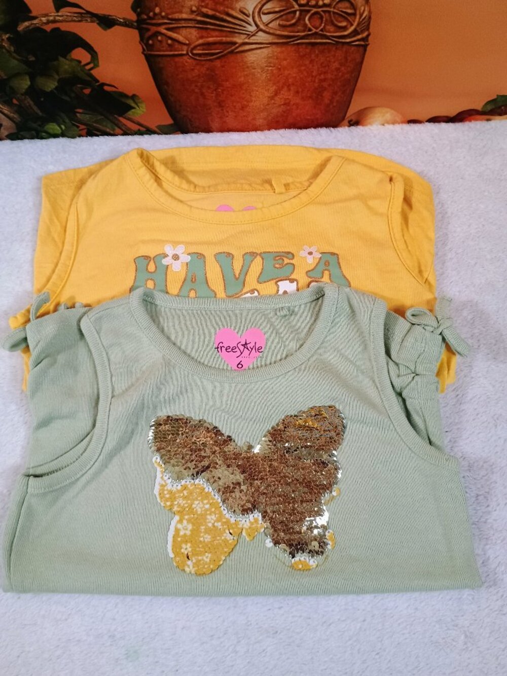 EUC Bundle-2pc Girls Freestyle Revolution Sz 6 Sage And Yellow Graphic Tank Tops